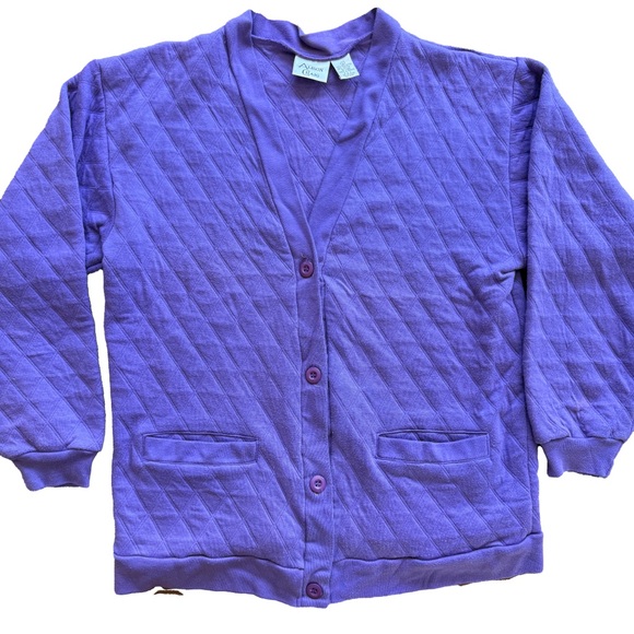 Vintage Alison Craig Quilted Purple Cardigan Size L Button Front Cozy Retro - Picture 1 of 6